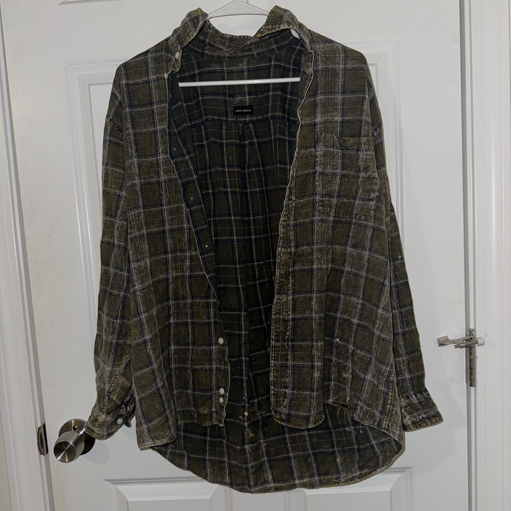 Urban Outfitters Olive Distressed Flannel